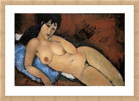 Framed Framed Nude on a Blue Cushion - Amedeo Modigliani