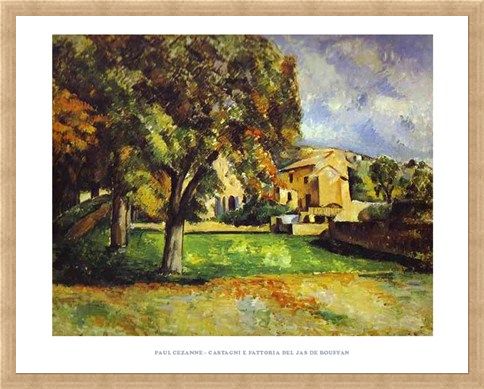 Framed Framed Chestnut Trees and Farm at the Jas de Bouffan - Paul Cezanne