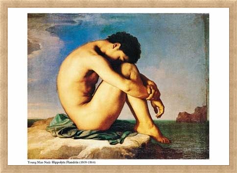 Framed Framed Young Man Nude, Sits by the Sea - Jean-Hippolyte Flandrin