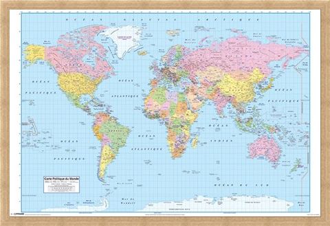 Framed Framed French World Map - Carte Politique du Monde