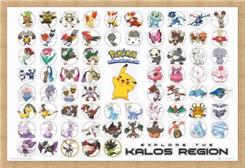 Framed Framed Pokemon Kalos Region - Gotta Catch Them All
