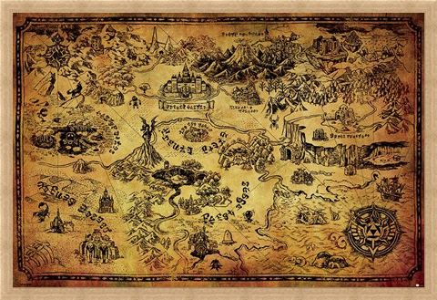 Framed Framed Hyrule Map - The Legend Of Zelda