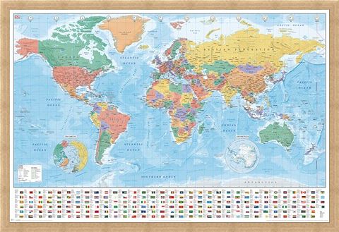 Framed Framed Flags And Facts - World Map