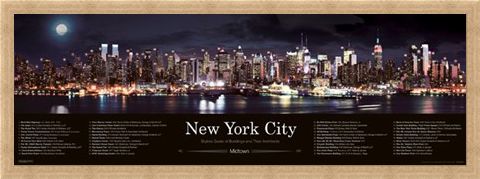 Framed Framed Skyline at Night - New York City
