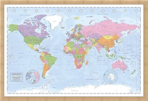 Framed Framed Political World Map - Miller Projection