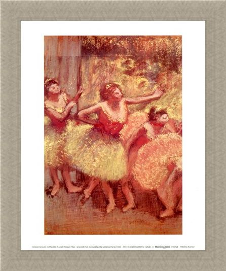 Framed Framed Dancers in Lemon and Pink - Edgar Degas