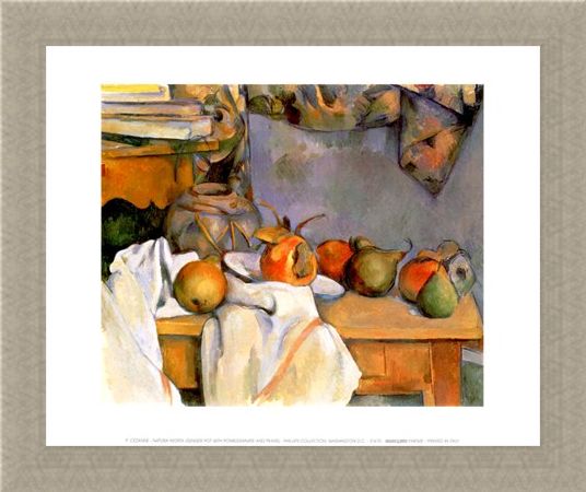 Framed Framed Ginger Pot with Pomegranate and Pears - Paul Cezanne