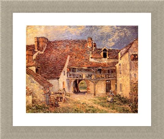 Framed Framed La Cour De Ferme - Alfred Sisley