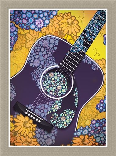 Framed Framed Psychedelic Sounds - Blue Floral Guitar