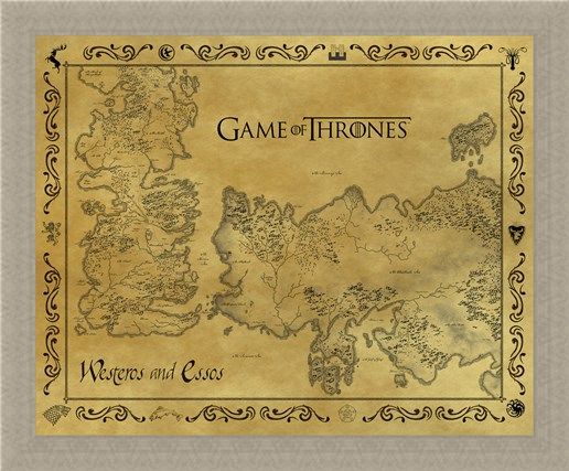 Framed Framed Antique Map Of Westeros & Essos - Game Of Thrones