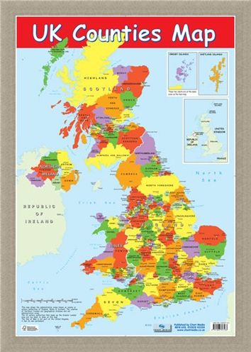 Framed Framed UK Counties Map - Educational Map