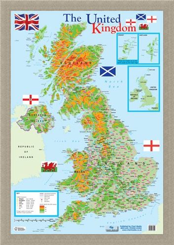 Framed Framed Map of The United Kingdom - Educational Map