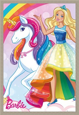 Framed Framed Glittering Rainbow Unicorn - Barbie