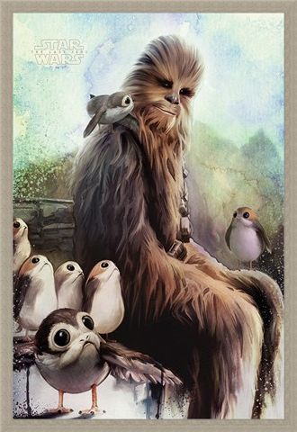 Framed Framed Chewbacca & Porgs - The Last Jedi