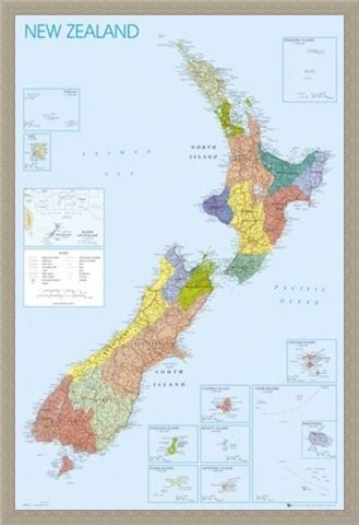 Framed Framed Map of New Zealand - Detailed Geographical