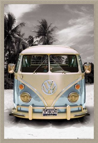 Framed Framed Californian Camper Van - VW on the Beach
