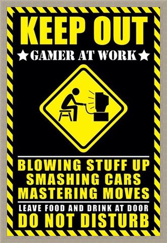 Framed Framed Gamer at Work - Warning Sign