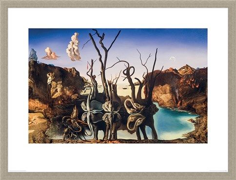 Framed Framed Swans Reflecting Elephants - Salvador Dali