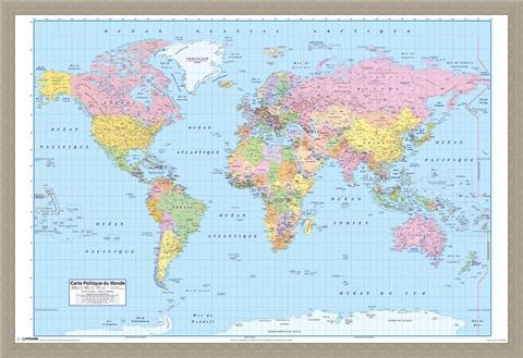 Framed Framed French World Map - Carte Politique du Monde