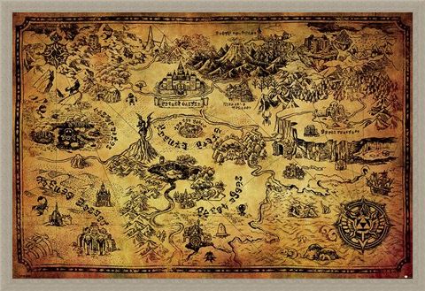 Framed Framed Hyrule Map - The Legend Of Zelda
