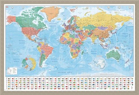 Framed Framed Flags And Facts - World Map
