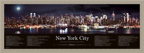 Framed Framed Skyline at Night - New York City