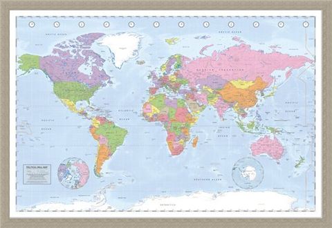 Framed Framed Political World Map - Miller Projection