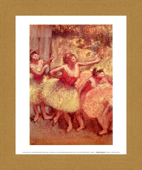 Framed Framed Dancers in Lemon and Pink - Edgar Degas
