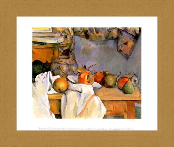 Framed Framed Ginger Pot with Pomegranate and Pears - Paul Cezanne