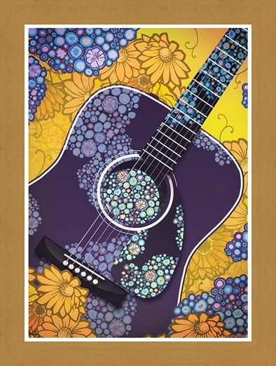 Framed Framed Psychedelic Sounds - Blue Floral Guitar
