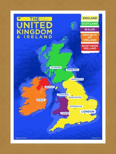 Framed Framed UK & Ireland Country Map - Colourful Countries