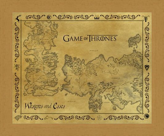Framed Framed Antique Map Of Westeros & Essos - Game Of Thrones