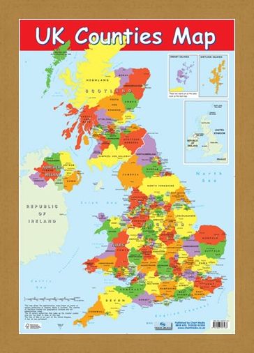 UK Counties Map, Educational Map Poster - Buy Online