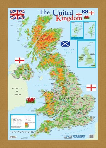 Framed Framed Map of The United Kingdom - Educational Map