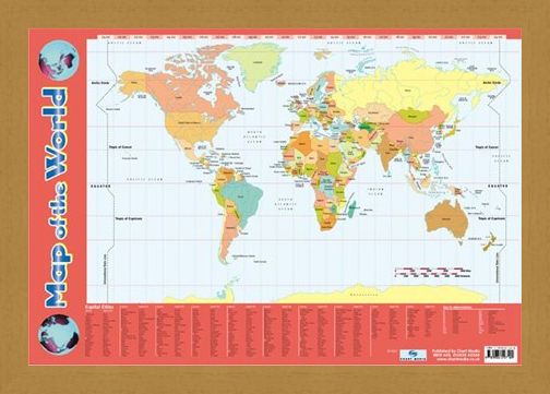 Framed Framed Map Of The World - Educational Map