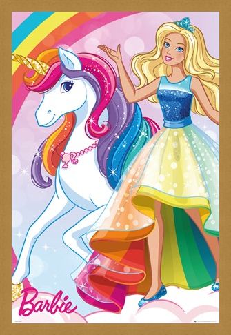 Framed Framed Glittering Rainbow Unicorn - Barbie