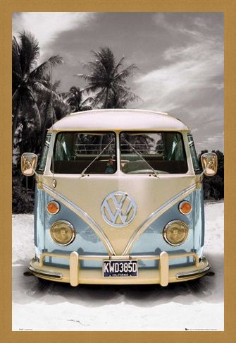 Framed Framed Californian Camper Van - VW on the Beach