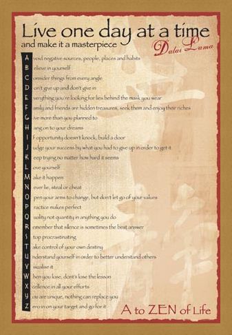 Framed Framed Live One Day At A Time - The A-Z of Life by The Dalai Lama