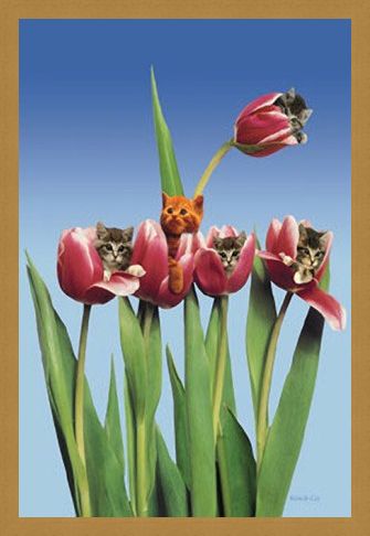 Framed Framed Kittens in Tulips - Cute Little Kittens