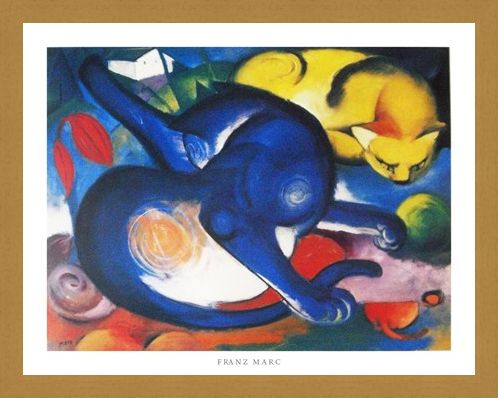 Framed Framed Two Cats, Blue and Yellow 1912 - Franz Marc