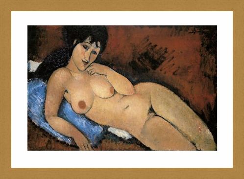 Framed Framed Nude on a Blue Cushion - Amedeo Modigliani