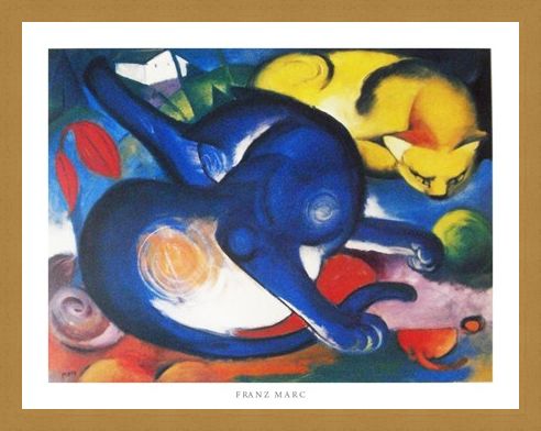 Framed Framed Two Cats, Blue and Yellow 1912 - Franz Marc