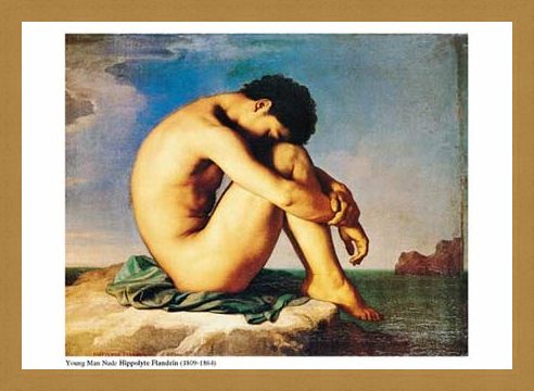 Framed Framed Young Man Nude, Sits by the Sea - Jean-Hippolyte Flandrin