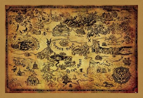 Framed Framed Hyrule Map - The Legend Of Zelda