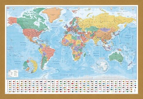 Framed Framed Flags And Facts - World Map
