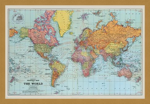 Framed Framed General Map Of The World Colour - Stanfords