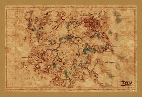 Framed Framed Breath Of The Wild Hyrule World Map - The Legend Of Zelda