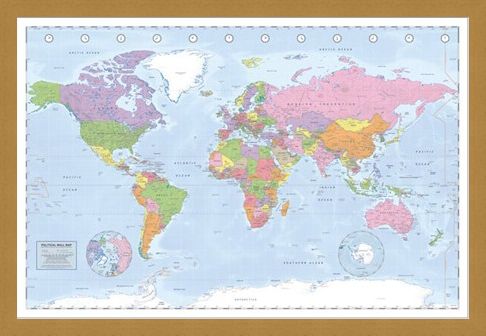 Framed Framed Political World Map - Miller Projection