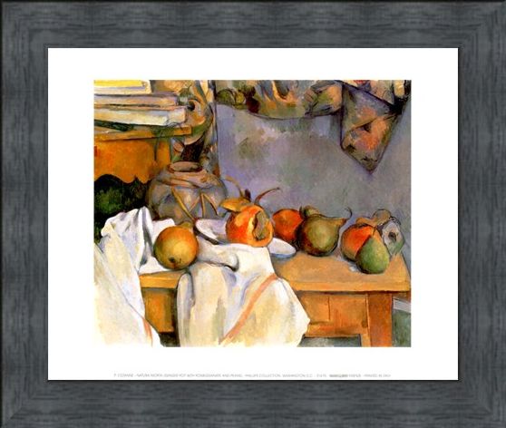 Framed Framed Ginger Pot with Pomegranate and Pears - Paul Cezanne