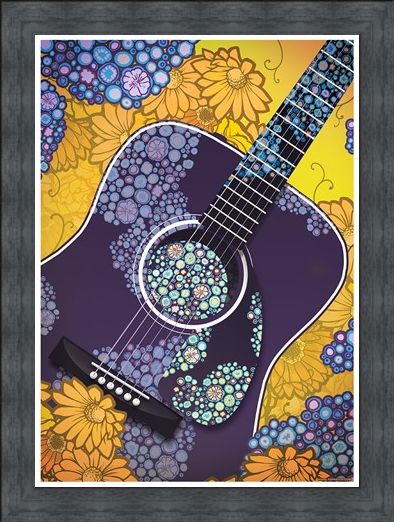 Framed Framed Psychedelic Sounds - Blue Floral Guitar